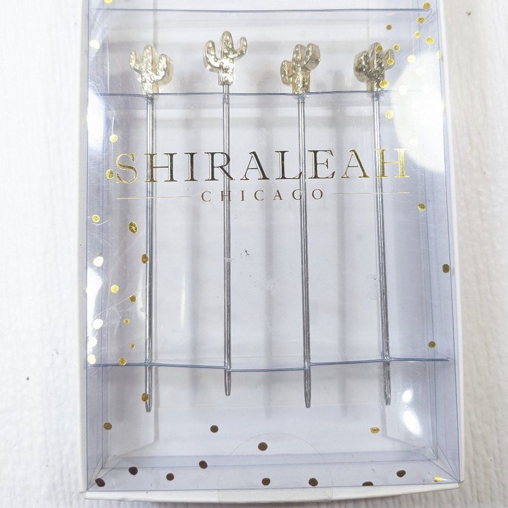 NEW Shiraleah Chicago Set of 4 Cocktail Picks Cactus‎ Gold appetizer party olive
